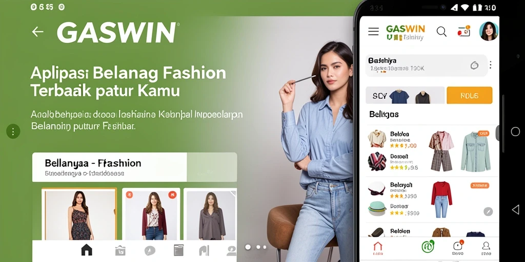 Antarmuka aplikasi GASWIN dengan pilihan fashion menarik dan fitur mudah digunakan.