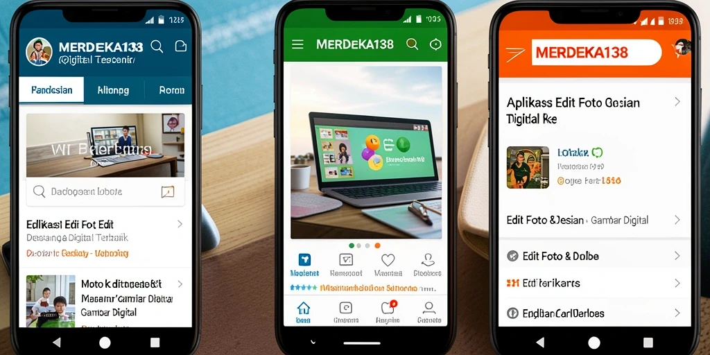 Antarmuka MERDEKA138 menampilkan berbagai fitur desain dan editing gambar.