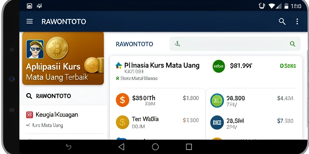 Tampilan antarmuka aplikasi RAWONTOTO dengan fitur Kurs Mata Uang.