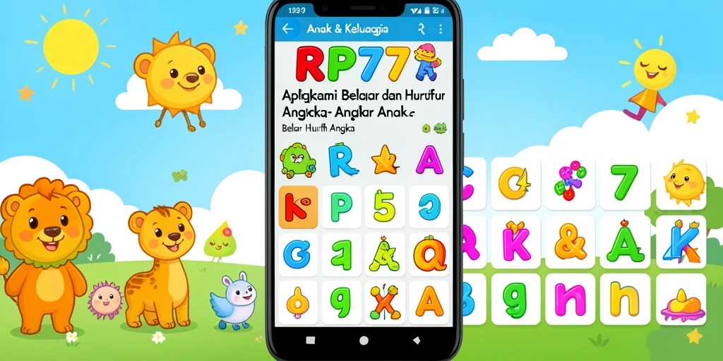Tampilan antarmuka RP777 yang menarik untuk belajar huruf dan angka.